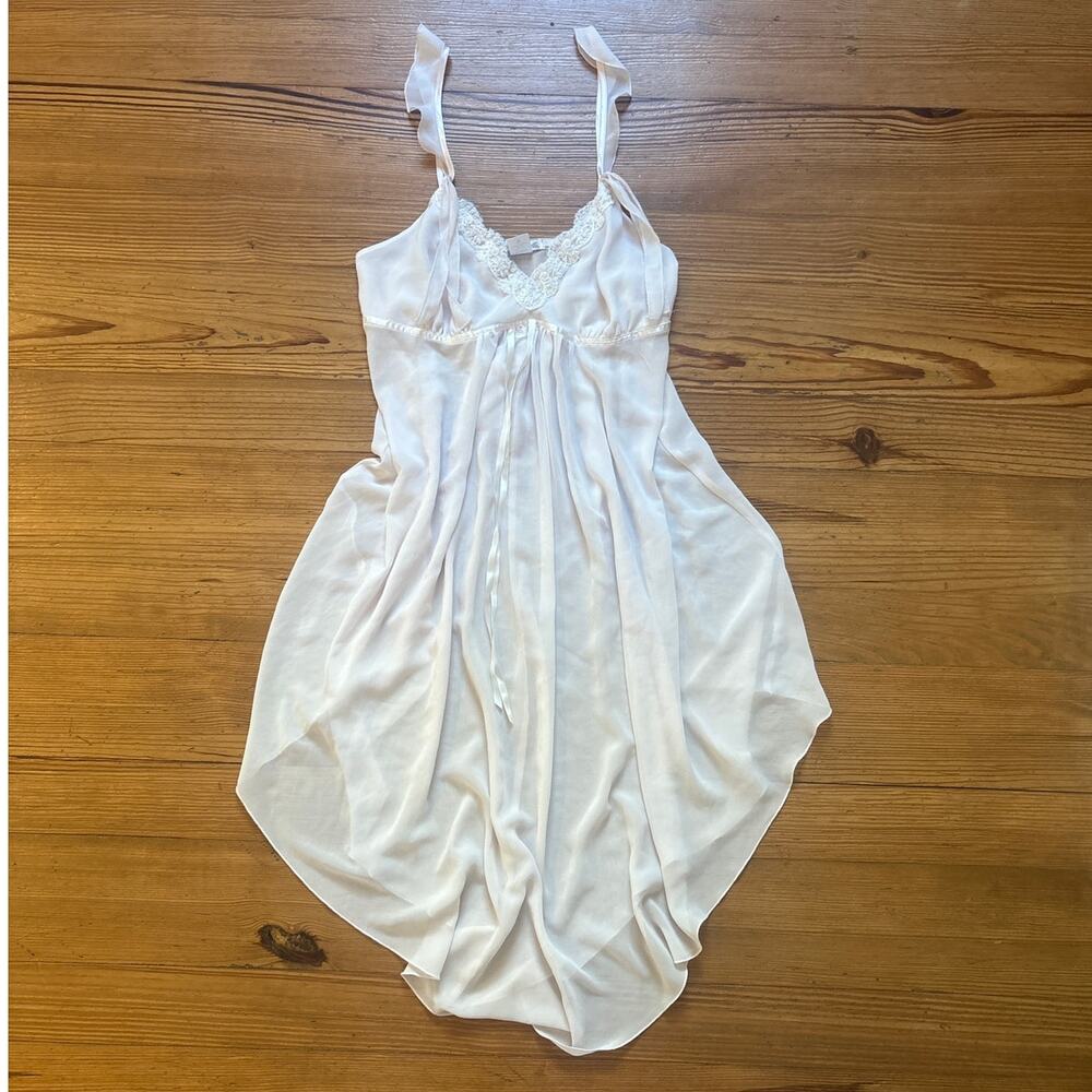 Linea Donatella light pink ruffle sleeve lace high low sheer slip dress‎ SIZE M